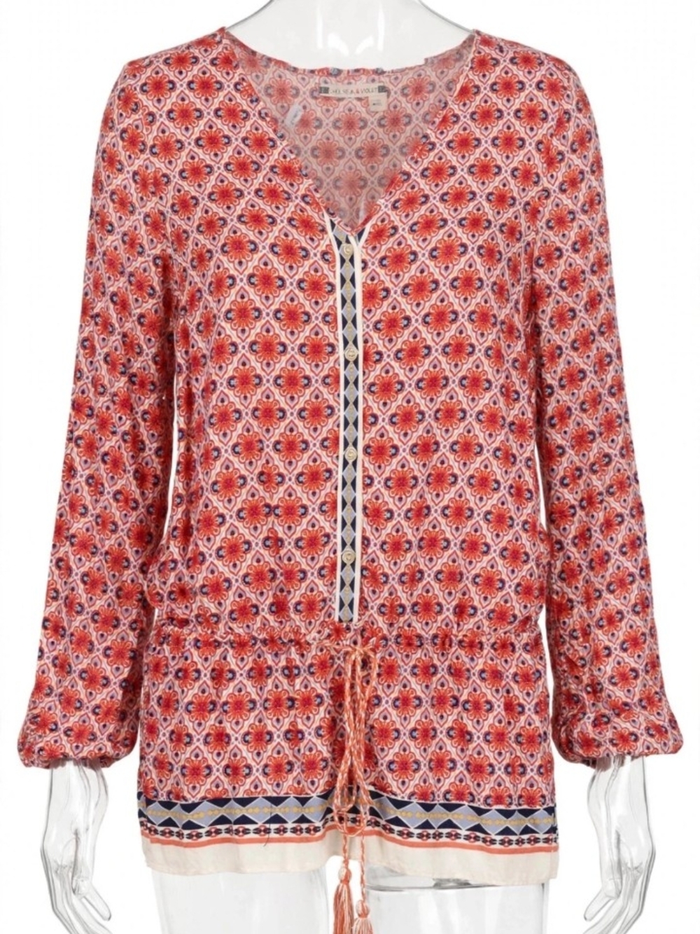Chelsea & Violet Red Printed V-Neck Drawstring Tunic